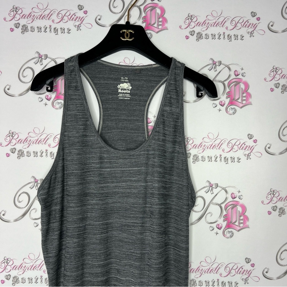 Roots Tank Top Racer Back Grey Heathered With Logo Roots Beaver Work Out Yoga — image 5 of 7